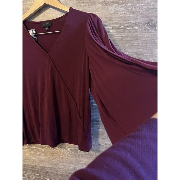 J. Jill Wearever Blouse Top XS Burgundy Fan Flare Pleated Sleeves Fall Holiday - Picture 7 of 10